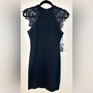 Black Mini Dress with Lace Details